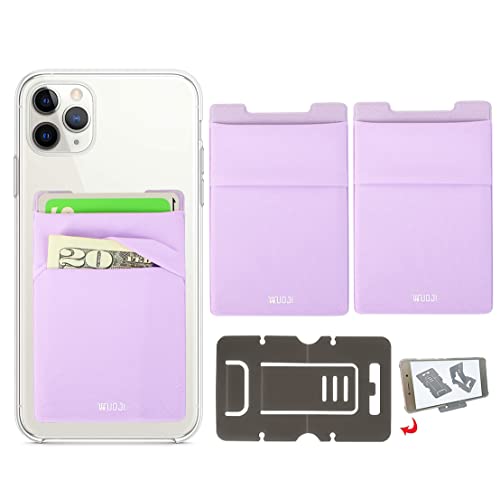 RFID Blocking Phone Card Wallet - Double Secure Pocket - Ultra-Slim Self Adhesive Credit Card Holder Card Sleeves Phone Wallet Sticker All Smartphones (Light Purple)-2PC - color: Purple