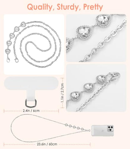 MoKo Metal Phone Chain Crossbody Strap with Patches - color: Silver-heart Shape