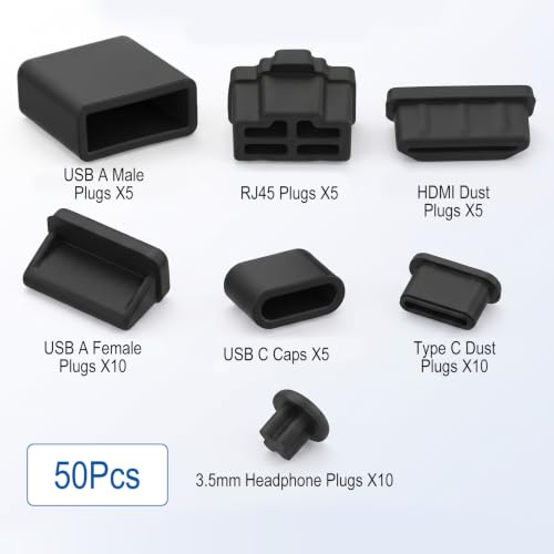 50PCS USB C Dust Plug Cover Silicone Charging Port Protector Caps