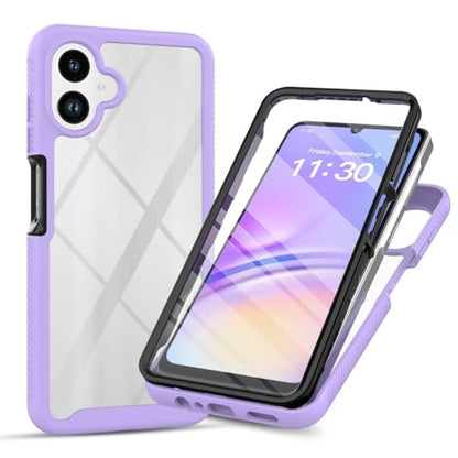 360 ° Protective Case for Samsung Galaxy A07 4G, Dustproof Shockproof Case with Built-in Tempered Screen Protector, Full Body Protective Heavy Duty Slim Back Phone Cover(Purple) - color: Purple