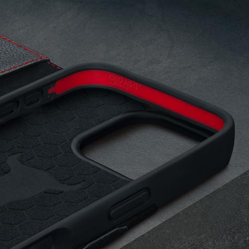 TORRO Premium Leather Case Compatible with iPhone 16 Pro 6.3" – Genuine Leather Wallet Flip Folio Case with Kickstand and Card Slots (Compatible with Official MagSafe Chargers) - Black - color: Black with Red Detail