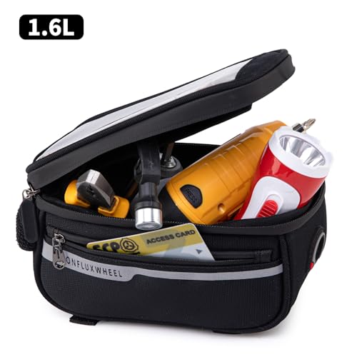Bike Frame Bag, Cycling touchscreen phone pouch,Waterproof Bike Top Tube Bag,Compatible with 6.8-inch phones