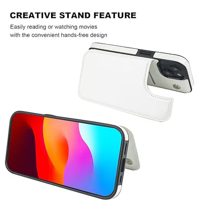 ONETOP Compatible with iPhone 15 Wallet Case with Card Holder, PU Leather Kickstand Card Slots Case, Double Magnetic Clasp and Durable Shockproof Cover 6.1 Inch (White) | Kickstand,ID/Cash Holder,Case Wallet with Card Slots,Double Magnetic Clasp,Durable P