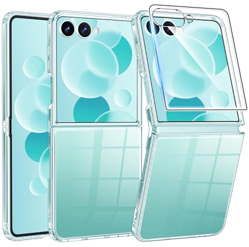 FNTCASE for Samsung-Galaxy Z-Flip-7 Clear Case with Screen Protector | Anti Yellowing, Military Grade Drop Protection, Rugged Shockproof Phone Cover, Transparent Cell Phone Case - color: B-Clear, size: for Galaxy Z Flip 7 (6.9 inch)
