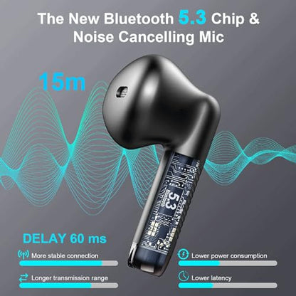 Wireless Earbuds, Bluetooth 5.4 Earbuds Stereo Bass, Bluetooth Headphones - color: Deep Black