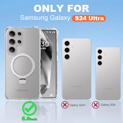 Compatible with Clear Samsung Galaxy S24 Ultra Case 6.8'' with Magnetic Ring Stand [Compatible with Mag-Safe] Military-Grade Wave Frame Phone Case for S24 Ultra, Clear - color: Clear, size: Samsung Galaxy S24 Ultra