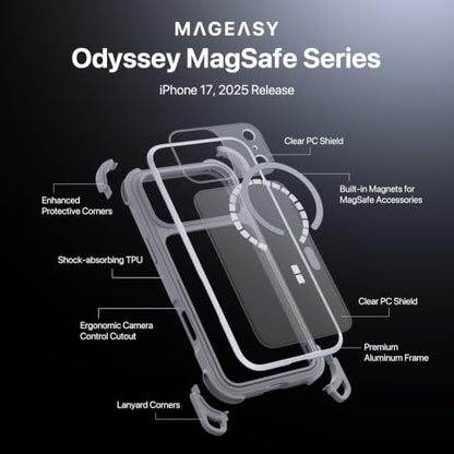MAGEASY Odyssey MagSafe Crossbody iPhone Case with Strap for iPhone 17 Pro Max 6.9", 20ft Drop Protection, TPU Leather Shoulder Phone Carrying Case with Adjustable Lanyard (Mist) - color: Mist, size: iPhone 17 Pro Max