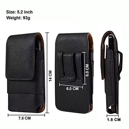 Cell Phone Belt Clip Holster Leather Men, Cell Phone Waist Bag with Card Holder, Vertical Leather Smartphone Pouch with Belt Loop Carry Case Travel Outdoor Camping Phone Belt Holder Wallet Fanny Pack - color: Black, size: 5.2 INCH