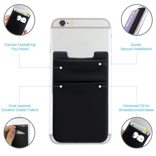 Phone Card Holder for Back of Phone, Stretchy Wallet Stick On Pocket 3Pack - color: Gray&Black