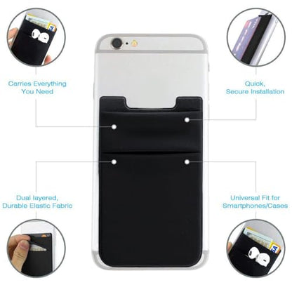 Phone Card Holder for Back of Phone, Stretchy Wallet Stick On Pocket 3Pack - color: Gray&Black