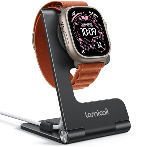 Lamicall Foldable Apple Watch Stand for Charger, Aluminum Desk Watch Holder - color: Misty Black