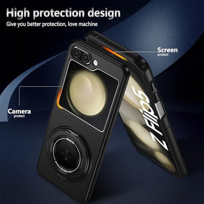 Magnetic Case for Samsung Galaxy Z Flip 5, [Compatible with MagSafe] Military Grade Shockproof Slim fit Samsung Z Flip 5 Phone Case with Magnetic Ring Kickstand, Black - color: Black, size: Samsung Galaxy Z Flip 5
