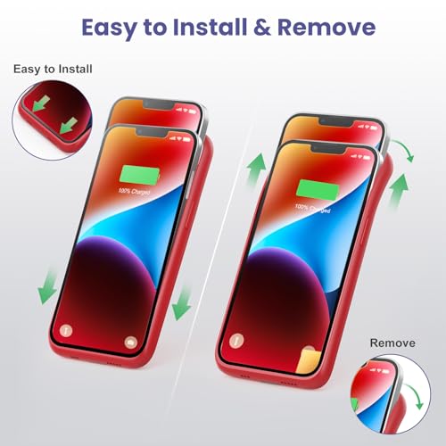 Battery Case for iPhone 14/13/13 Pro (6.1 Inch),Upgraded 7500mAh Ultra-Slim Portable Charging Case Rechargeable Protective Extended Battery Pack for iPhone 14/13/13 Pro Charger Cover-Red - color: Red