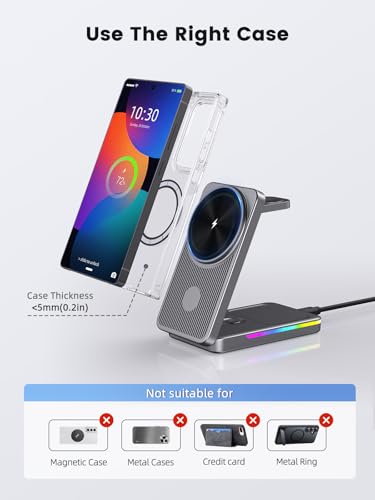 Magnetic Wireless Charger for Samsung, 3 in 1 Travel Charging Station - color: Grey