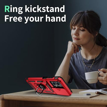 Vinve for Moto G Stylus 5G 2023 Case [Not Fit 4G Version] Slide Lens Cover, HD Screen Protector, Military Grade Drop Protection, Magnetic Rotated Ring Holder Kickstand Protective Phone Case (Red) - color: Red ,Military Grade 2nd gen.