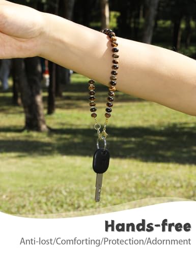CH.yishi Beaded Phone Charm Wrist Strap with Tether Tab,Camera Lanyard - color: Tiger’s Eye