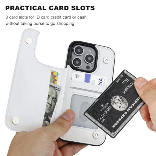 ONETOP for iPhone 16 Pro Wallet Case with Credit Card Holder,White | Kickstand,ID/Cash Holder,Case Wallet with Card Slots,Double Magnetic Clasp,Durable PU Leather Shockproof Cover for Women Men - color: White
