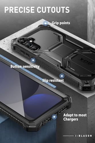 i-Blason Armorbox for Samsung Galaxy S24 FE Case with Stand & Belt-Clip [Built-in Screen Protector] [Military Protection] Full-Body Rugged Bumper Shockproof Phone Case with Kickstand (Black)
