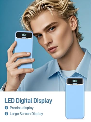 Nusyddy Portable Charger 20000mAh Fast Charging w/Built-in Wall Plug Blue - color: Azure
