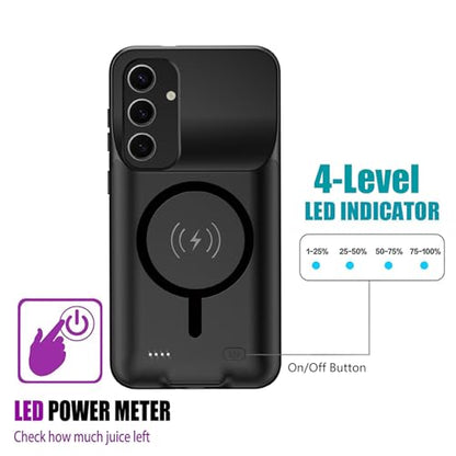 Wireless Charging Case for Galaxy S24, Upgraded 10000mAh Rechargeable Portable Charging Case Compatible with Galaxy S24 5G (6.2 inch) with Carplay Extended Battery Pack Charger Power Case (Black) - size: Galaxy S24