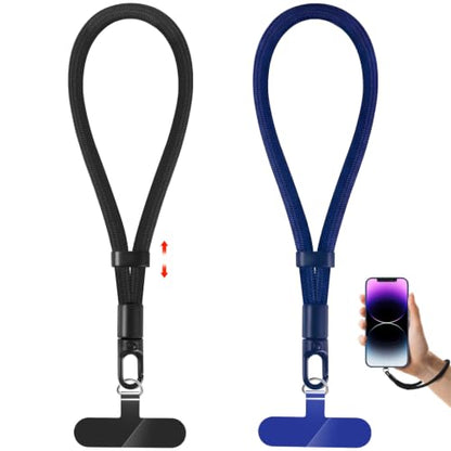 Phone Lanyard, 2 Pack Adjustable Cell Phone Lanyard Strap, Hand Wrist Strap Lanyard with Tether Tabs for Smartphones - color: Black+blue