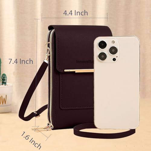 Anti-Theft Leather Bag,Small Crossbody Cell Phone Purse Wallet for Women,Touchscreen Phone Purse Crossbody Bag - color: Chocolate Brown