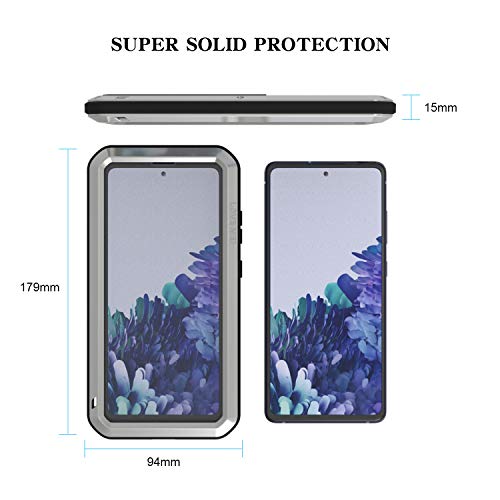 LOVE MEI Military Rugged Case for Samsung Galaxy S20 FE 5G, with Glass Screen Protector, Shockproof Dustproof Scratch Proof Hybrid Alloy and Silicone Gel Heavy Duty Full Body Cover Silver - color: Silver