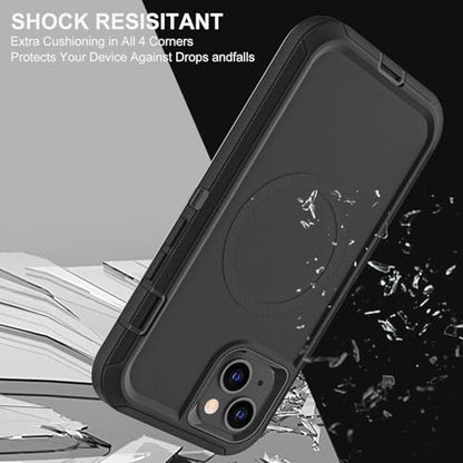 YKHJKLEC for iPhone 15 Case, Compatible with Magsafe, Military Grade 3 in 1 Heavy Duty Shockproof/Drop Proof/Dust Proof Case with 2Pcs Tempered Glass Screen Protector (New-Black/Black) - color: New-Black/Black