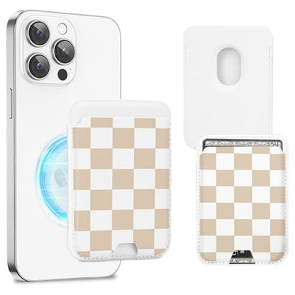 Magnetic Card Holder Phone Wallet, Leather Magnetic Card Holder fo Back of Phone Card Wallet for MagSafe Compatible for iPhone 17/16/15/14/13/12 Series (Checkerboard) - color: Checkerboard