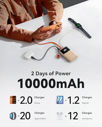 INIU Power Bank, Compact 10000mAh 45W PD Fast Charging Portable Charger - color: Beige