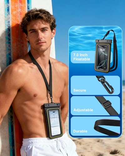 Floating Waterproof Phone Pouch 2 Pack，Up to 8.3" Dry Bag | IP68 Waterproof Phone Case for iPhone 17 Pro Max Samsung S26 Ultra, Kayak/Beach/Pool/Cruise Travel Essentials, Black+Green - color: Black+Green
