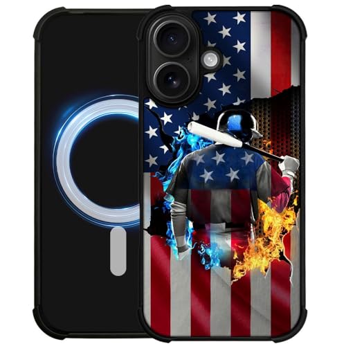 DJSOK Case for iPhone 17,Compatible with MagSafe,Anti-Scratch Shockproof Case,Ice and Fire Baseball American Flag - color: Ice and Fire Baseball American Flag, size: IPhone 17