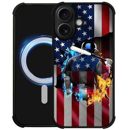 DJSOK Case for iPhone 17,Compatible with MagSafe,Anti-Scratch Shockproof Case,Ice and Fire Baseball American Flag - color: Ice and Fire Baseball American Flag, size: IPhone 17