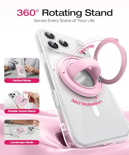 Magnetic Phone Grip, 360° Rotation & 180° Flip Universal Phone Ring Stand, Silicone Phone Ring Holder for Back of Phone for iPhone 17/16/15/14/13/12 Pro Max/Plus, Chalk Pink - color: Chalk Pink