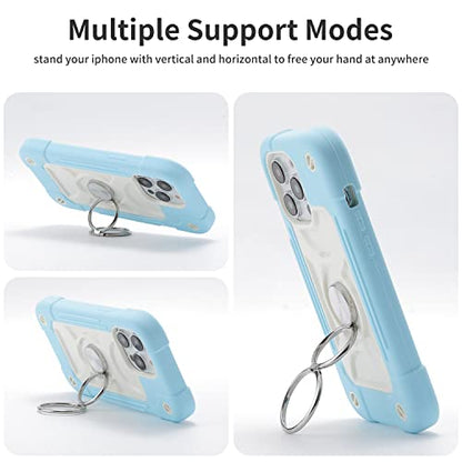 MARKILL Compatible with iPhone 14 Pro Case 6.1 Inch with Built-in Ring Stand, Military Grade Drop Protection Full Body Rugged Heavy Duty Case 3 in 1 Protective Durable Cover - color: Ice Blue, size: iPhone 14 Pro 6.1"