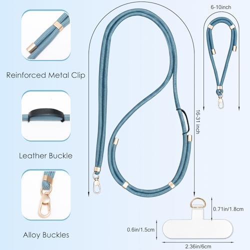 Adjustable Cell Phone Lanyard Crossbody Universal Anti-Theft Neck Phone Wrist Strap 4-IN-1 Neck Lanyard - color: Teal Blue