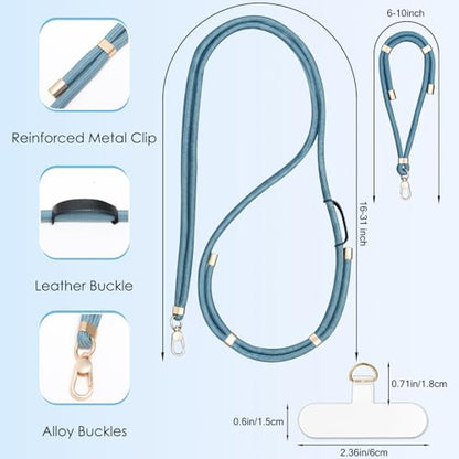 Adjustable Cell Phone Lanyard Crossbody Universal Anti-Theft Neck Phone Wrist Strap 4-IN-1 Neck Lanyard - color: Teal Blue