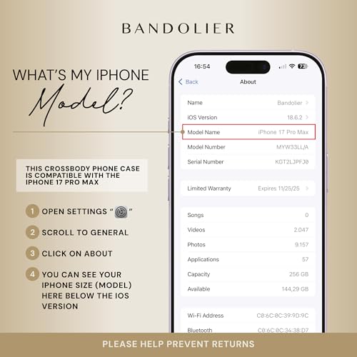Bandolier Mila Leather Crossbody MagSafe Case iPhone 17 Pro Max- Black/G | Crossbody leather phone case. Built-in card-holder. Adjustable & removable strap. MagSafe Design. Phone drop protection. - color: Black/Gold, size: Iphone 17 Pro Max