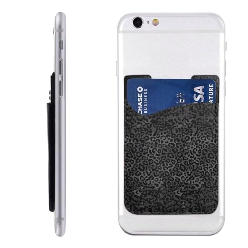 Phone Card Holder Black Leopard Slim Leather Phone Card Holder Adhesive Pocket Credit Card Sleeves Sticker for Back Of Smartphone Cheetah Animal Phone Accessories - color: Leopard