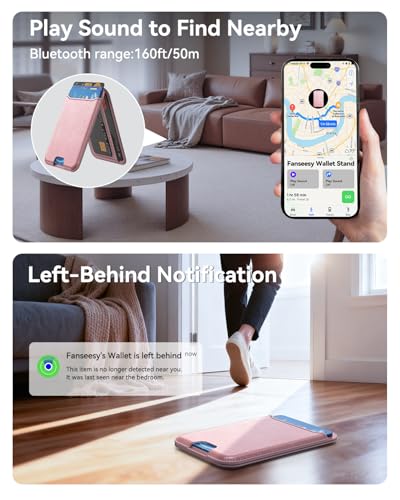 for MagSafe Wallet, Works with Apple Find My,5 Card Holder with Stand, Magnetic Phone Wallet Stand for iPhone 17/16/15/14/13/12 Pro Max Air Plus, RFID Blocking Vegan Leather,Rose Gold - color: Findmy Rose Gold