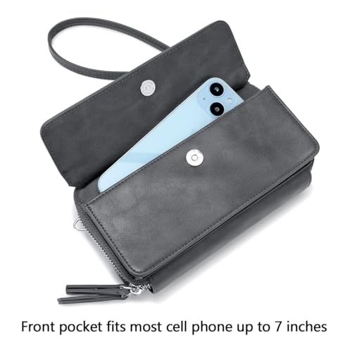 RFID Crossbody Wallet Wristlet Purse with Phone Pocket For Women Vegan Leather - color: B-retrro Grey