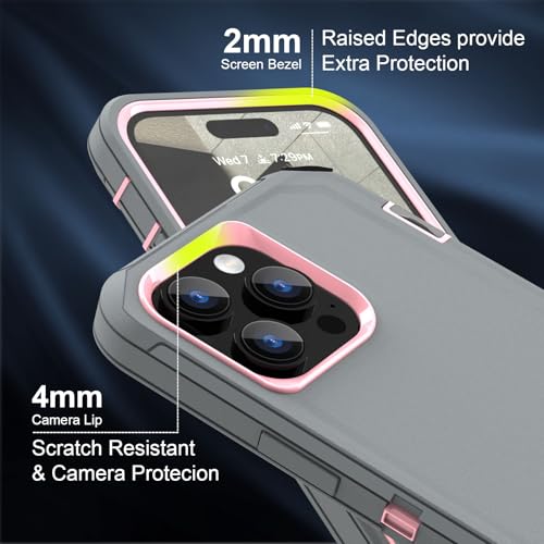 For iPhone 13 Pro Max Case , iPhone 12 Pro Max Case, Heavy Duty Shockproof 3 in 1 Silicone Rubber Hard PC Rugged Durable Phone Cover for iPhone 12 Pro Max &13 Pro Max Phone 6.7 Inch. (Gray/Pink) - color: Gray/Pink