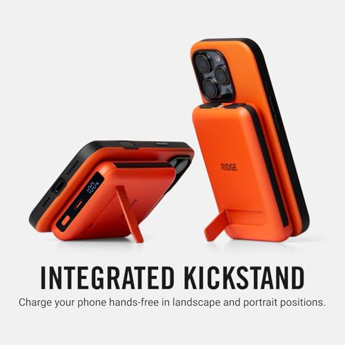 Ridge 20W Magnetic Power Bank Battery Pack 10,000mAh - Fast Charging - Portable Charger Flight-Safe Travel Powerbank - Built-in Cables & Magnetic Attachment (Basecamp Orange) - color: Basecamp Orange