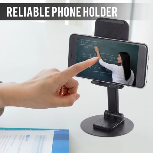 Geelin 50 Pieces 360 Rotating Bulk Phone Holder for Desk Bulk Black Adjustable Foldable Phone Stand Holder with Anti-Slip Pad Lightweight Aluminum Base Stand for All Phones