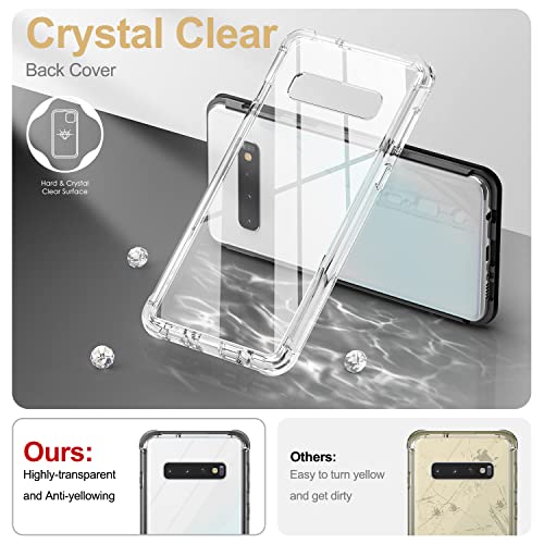 SURITCH Clear Case for Samsung Galaxy S10 Plus (Only) 6.4-inch, [Built-in Screen Protector] Full Body Protection Shockproof Bumper Rugged Phone Cover for S10 Plus -(Black) - color: Black Frame