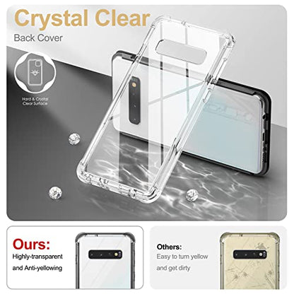 SURITCH Clear Case for Samsung Galaxy S10 Plus (Only) 6.4-inch, [Built-in Screen Protector] Full Body Protection Shockproof Bumper Rugged Phone Cover for S10 Plus -(Black) - color: Black Frame
