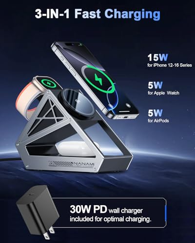NANAMI 3 in 1 15W Magnetic Wireless Charging Station for Apple Devices