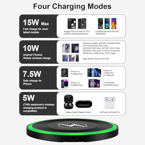 Android Wireless Charger Fast Charging Pad for Motorola Edge/Razr 2026 2025 2024,Moto G Stylus/Power 2025,Razr 50 Ultra,Wireless Samsung Phone Charger Station 15W for Galaxy S24/S23 with QC Adapter - color: Black2
