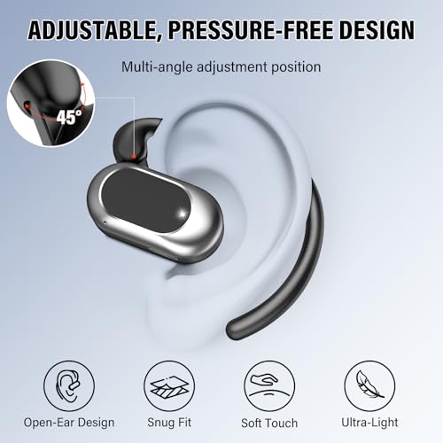 Open Ear Headphones, NEW Over Ear Earbuds with 4 ENC Noise-Canceling Mic - color: A-Light Black