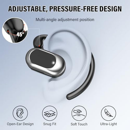 Open Ear Headphones, NEW Over Ear Earbuds with 4 ENC Noise-Canceling Mic - color: A-Light Black